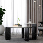Set of 2 Round Nesting Coffee Table for Small Place, living room end table with white sintered stone top, 32.68" + 16.93" diameter Side Table Night Stand for Bed Room Dining Room, 83+ 43 cm sofa table
