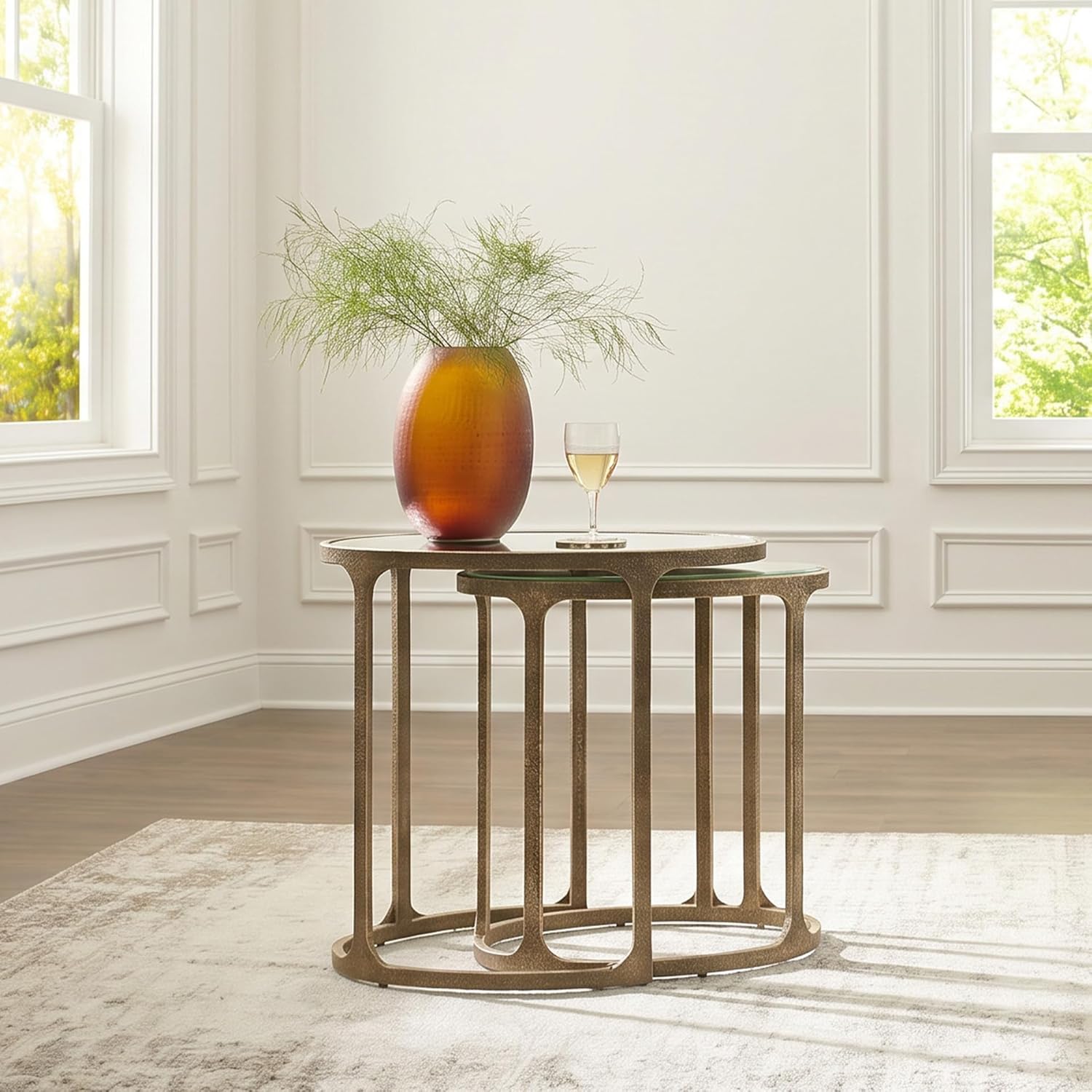 Signature Design by Ashley Irmaleigh Classic Nesting Accent Table Set with Mirrored Tabletops, Set of 2, Metallic