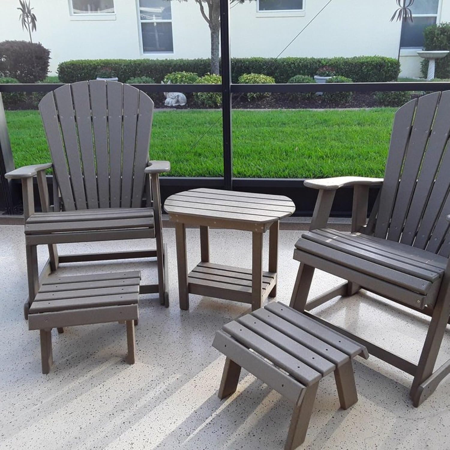 DutchCrafters Poly Outdoor Footstool - Amish Made Outdoor Furniture, Earth-Friendly, Recycled Plastic Patio & Balcony Furniture, Smooth & Durable, Stainless Steel Hardware, Easy Assembly (Weatherwood)
