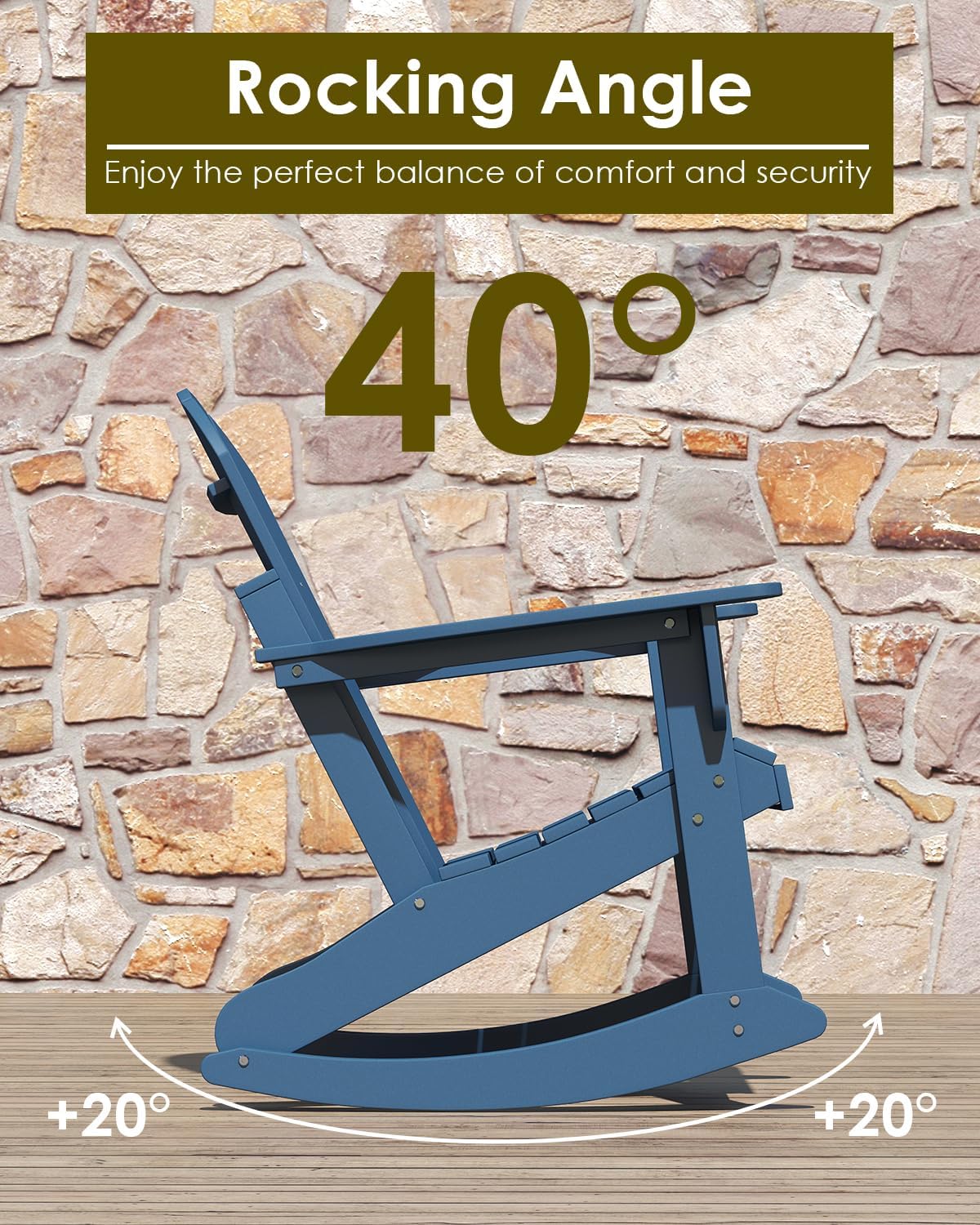 GREENVINES Adirondack-Rocking-Chairs | Set of 2 | HDPE Plastic | Porch Rocker Chair | for Outdoor Patio Deck | Weatherproof | Blue