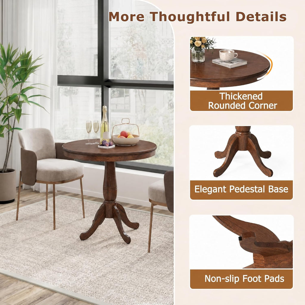 POWERSTONE Round Dining Table for 4, 32" Wood Counter Height Dinner Table Modern Farmhouse Kitchen Table with Pedestal Base for Dining Room, Living Room, Restaurant(Walnut)