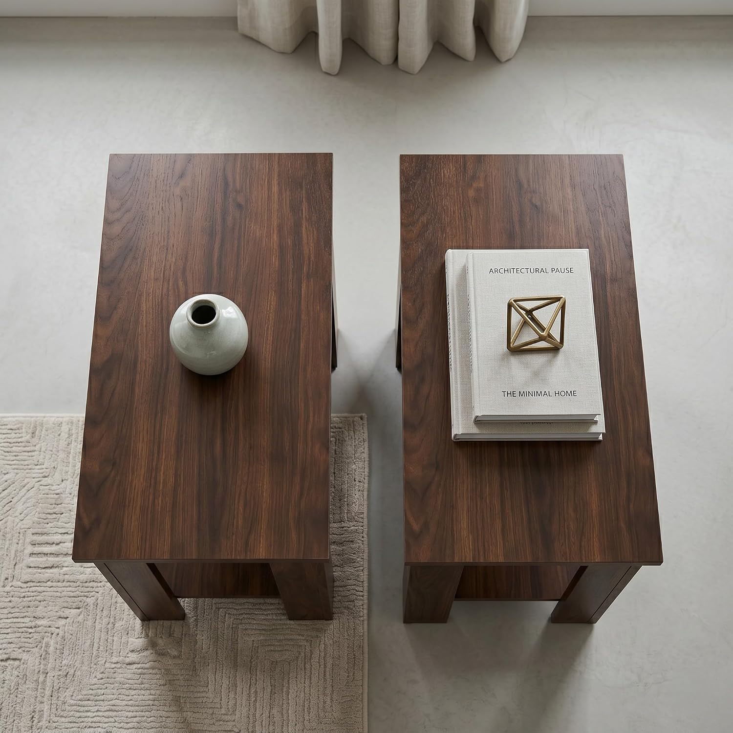 HOME DESIGN Telluride End Table Set of 2, Modern Wood Accent Tables with Lower Shelf, Living Room/Bedroom Side Tables — Available in Walnut or Black Finish