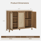 SICOTAS Rattan Buffet Cabinet with Storage 43.5" Sideboard Cabinet with 3 Doors & Adjustable Shelves Wood Sideboard Credenza Storage Cabinets for Entryway Living Room Reclaimed Caramel Oak