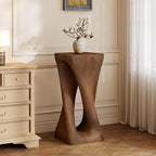 Merax Twist Shape MGO Accent Side Table, Unique Modern End Table with Wide Pedestal & Tabletop, Small Drink Tables for Living Room, Bedroom Night Stand Bedside Table, No Assembly Required, Brown