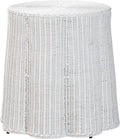 Bali & pari Palm Scallop Rattan Console Table – Handwoven Wicker Round Accent Table for Living Room, Sunroom or Foyer Place, Coastal Boho Style in White