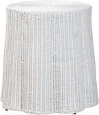 Bali & pari Palm Scallop Rattan Console Table – Handwoven Wicker Round Accent Table for Living Room, Sunroom or Foyer Place, Coastal Boho Style in White