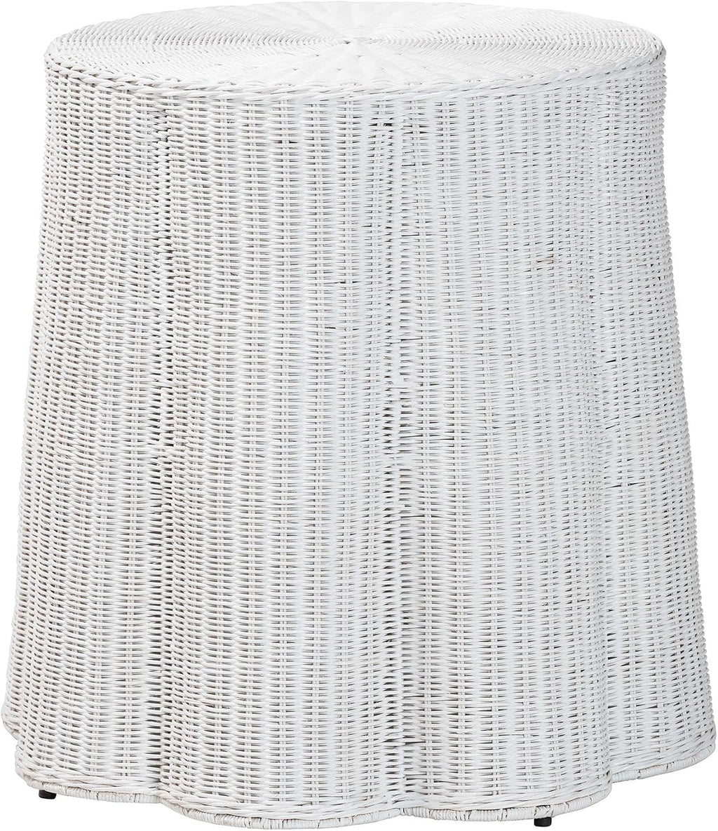 bali & pari Palm Bohemian White Scalloped Rattan End Table