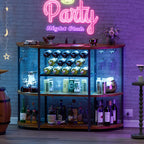 Furmax Wine Bar Cabinet for Liquor Bar Table Bar Cabinet with Lights and Outlet 4-Tier Storage Freestanding Wine Racks with Glass Holder Mini Bars for Home, Bar