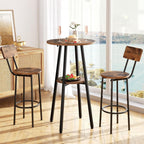 HOOBRO 3 Pieces Round Bar Height Table and Chairs Set, Round Dining Table Set, Pub Table and Chairs for Small Space, 2 Tier Kitchen Table and Bar Stools with Back, Rustic Brown BF35BT01