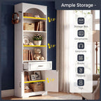 IRONCK Bookshelf, 83" Extra Tall Bookcase with Storage Cabinet and Drawer, 7 Tiers Display Storage Shelves with Side Hooks for Living Room, Home Office