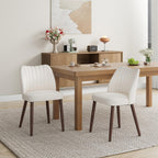 Upholstered Dining Chairs Set of 2, Modern Fabric Dining Chairs with Curved Backrest & Solid Rubber Wood Legs, Padded Kitchen Dining Room Chairs for Restaurant Cafe, Beige