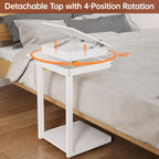 OtterOasis C Shaped End Table for Couch C Table with Wheels Folding Desktop Wood Rolling Side Table with Storage Desk Tv Tables Lockable Wheel for Couch, Living Room, Bedroom, White