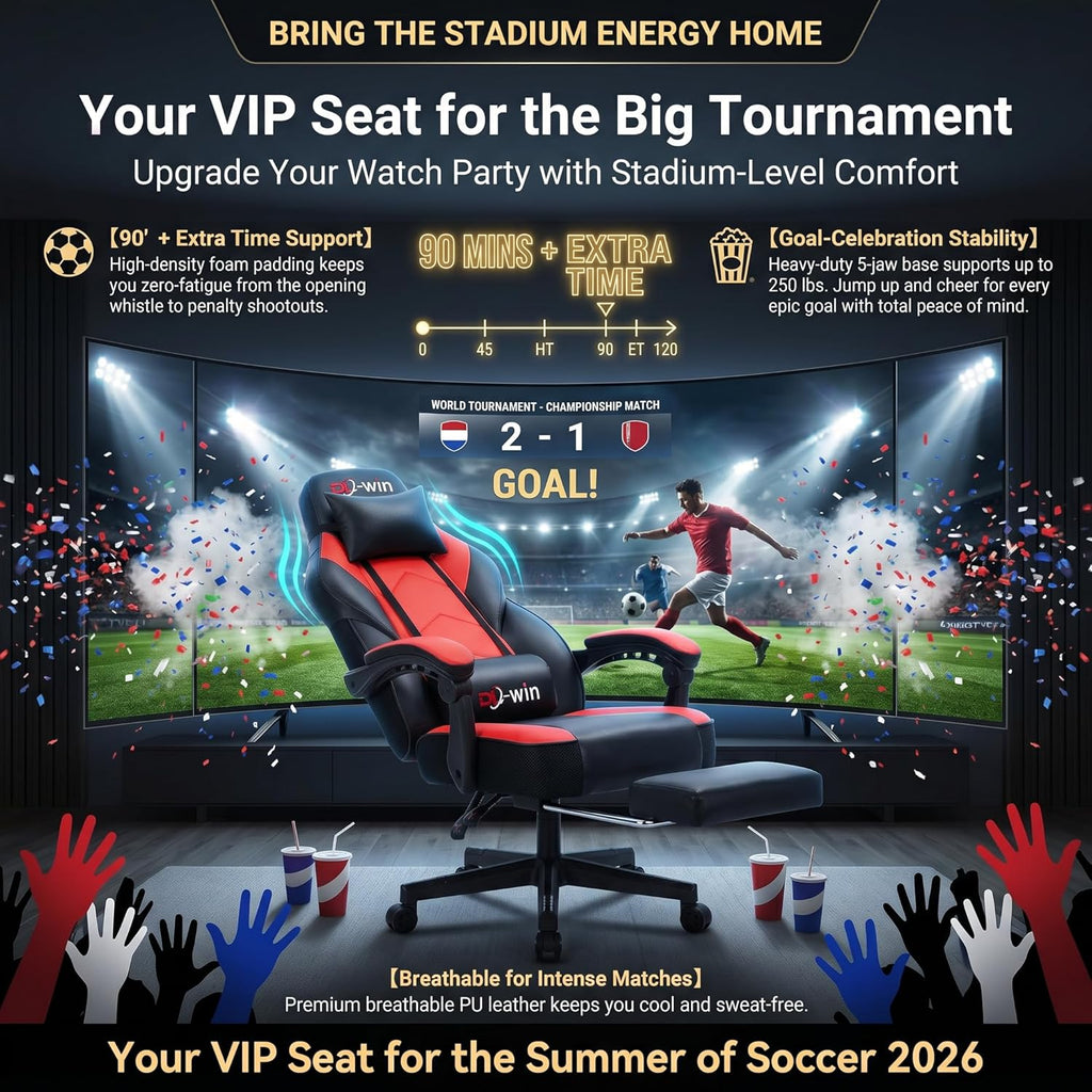 Gaming Chairs for Adults, Computer Chair with Footrest, High Back, Big and Tall Gamer Chair‘s with Massage Lumbar Support, 360° Swivel Height Adjustable Computer Chaires, Dark Red