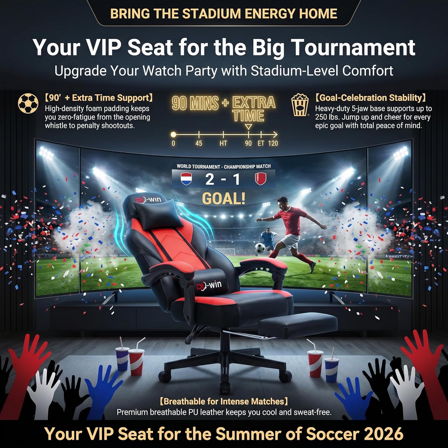 Gaming Chairs for Adults, Computer Chair with Footrest, High Back, Big and Tall Gamer Chair‘s with Massage Lumbar Support, 360° Swivel Height Adjustable Computer Chaires, Dark Red