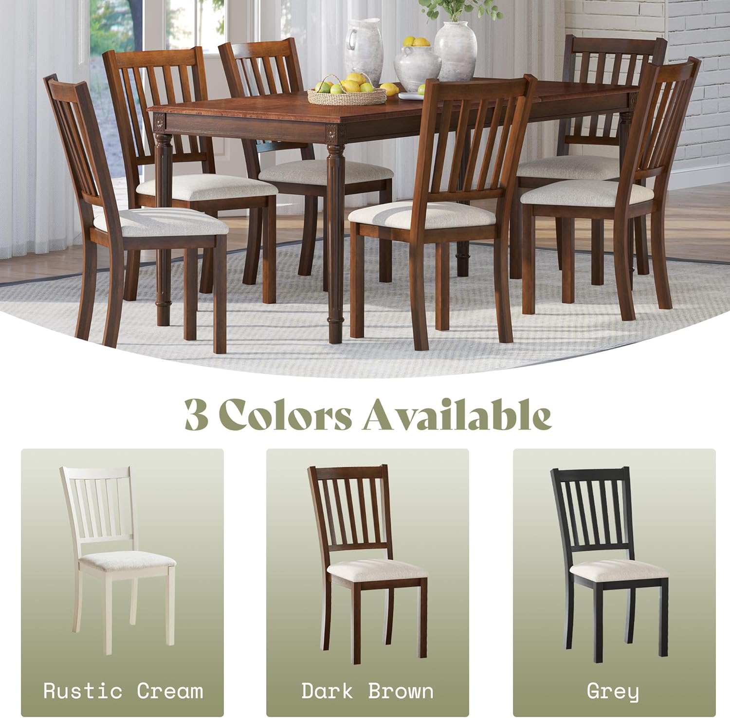 AMERLIFE Dining Chairs Set of 8, Farmhouse Upholstered Kitchen Dining Chairs with Curved Backrests, Padded Dining Room Chairs with Solid Wood Legs, Dark Brown