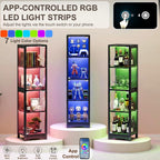 DreamDashio Display Cabinet with Glass Doors, 4-Tier Curio Cabinet with App RGB Lights for Collectibles, Display Case with Human Body Sensor, Corner Cabinet, Bookcase, Storage Cabinets, Black