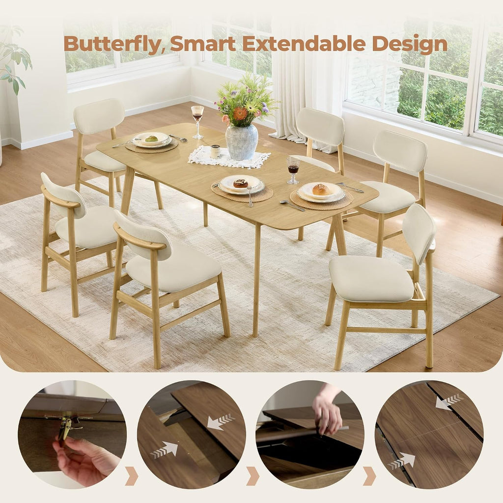 CHITA 47"-59" Extendable Dining Room Table for 4, Modern Wood Dining Table for Small Spaces, Kitchen, Space Saving Hidden Leaves, Solid Rubberwood Frame, Oak Veneer