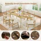 CHITA 47"-59" Extendable Dining Room Table for 4, Modern Wood Dining Table for Small Spaces, Kitchen, Space Saving Hidden Leaves, Solid Rubberwood Frame, Oak Veneer