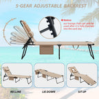 400lbs Tanning Chair with Face Hole, 5-Position Folding Chaise Lounge Chair with Side Pockets, Portable Beach Lounge Chair for Outdoor Sunbathing Patio Pool Lawn, Beige