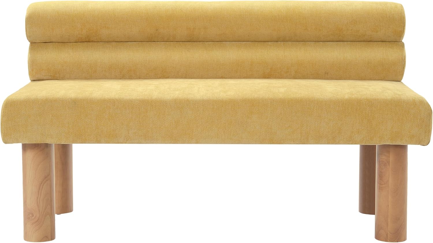 Christopher Knight Home Wally Fabric Upholstered Dining Bench, Long Dining Room Chair, Wooden Entryway Bench, Bedroom End of Bed Bench, Yellow+Natural