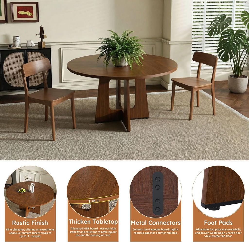 Round Dinning Table for 4-6, Kitchen Dining Room Table 47.2 Inches Circle Walnut Finish Dinner Tables for Kitchen, Dining Room, Living Room