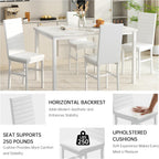 Hooseng Dining Table Set for 4, 5-Piece Faux Marble Dinner Table Set with 4 Upholstered PU Leather Chairs Kitchen Table Chairs Set Modern Space-Saving Dinette Set for Breakfast Nook Apartment White