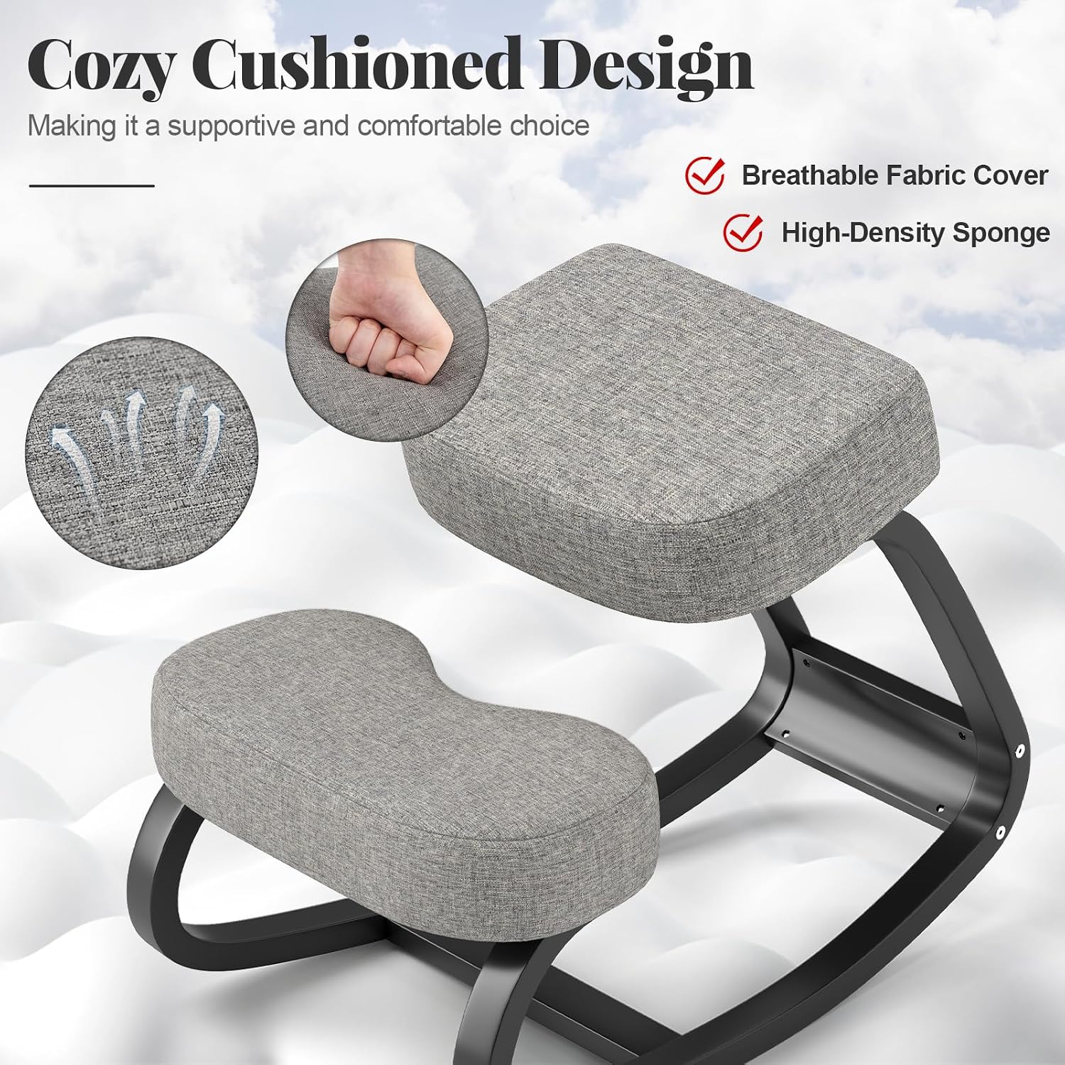 Giantex Ergonomic Kneeling Desk Chair, Upright Posture Chair with Cushion & Solid Wood Frame, Natural Relief for Neck or Back Pain, Wooden Knee Chair for Home Office (1)