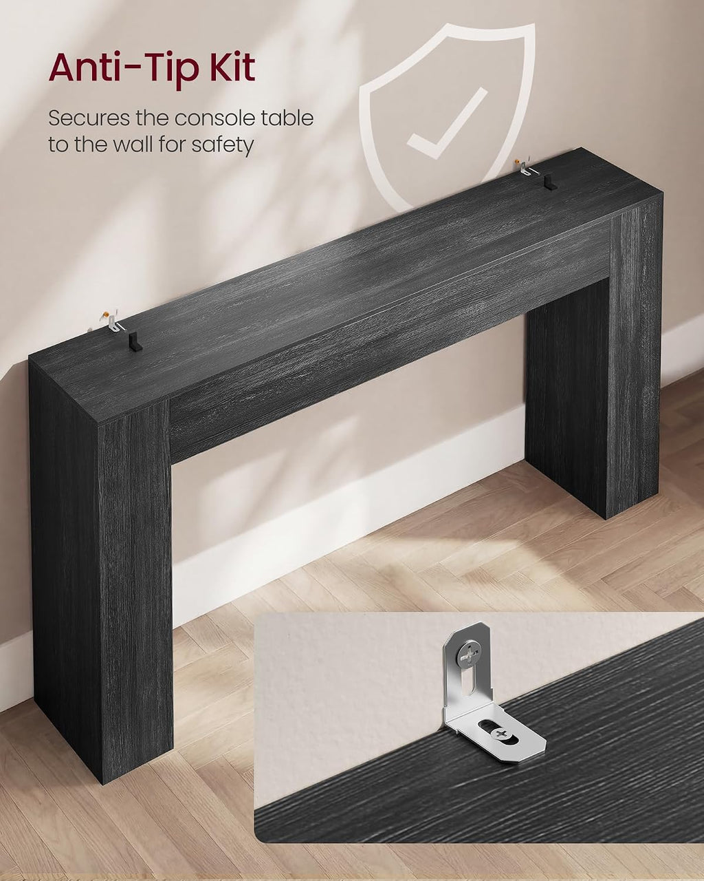 VASAGLE Entryway Table, Long Console Table, Thick Tabletop, Farmhouse Style, for Hallway, Behind the Couch, Living Room, Foyer, Easy Assembly, 11.8 x 63 x 31.5 Inches, Charcoal Gray ULNT147BA01S