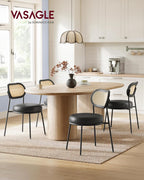 VASAGLE Dining Chairs, Set of 2 Accent Chair for Dining Room Kitchen, with Boho PE Rattan Back, Synthetic Leather Upholstery, Ink Black ULDC160B02