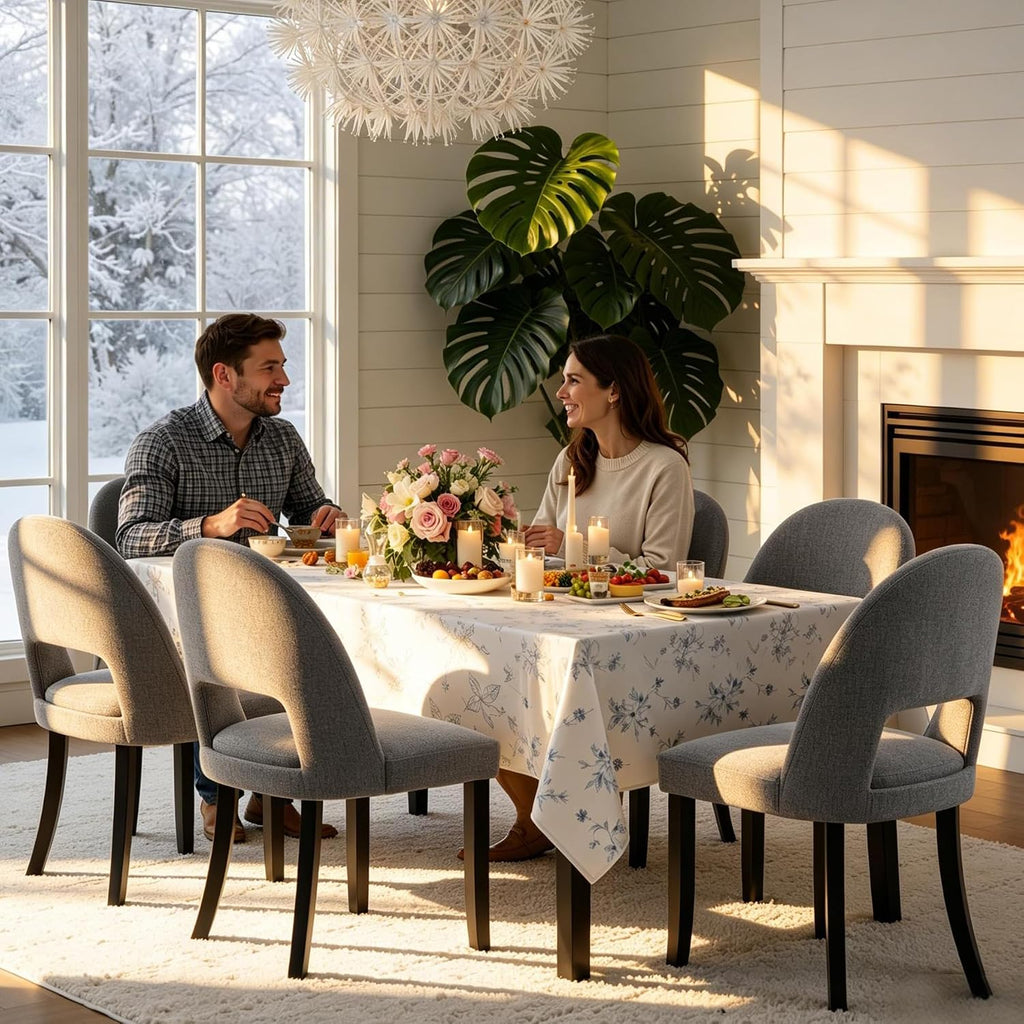 Dining Chairs Set of 4, Modern Farmhouse Upholstered Kitchen Chairs, Wooden Dining Room Chairs with Grey Linen Fabric