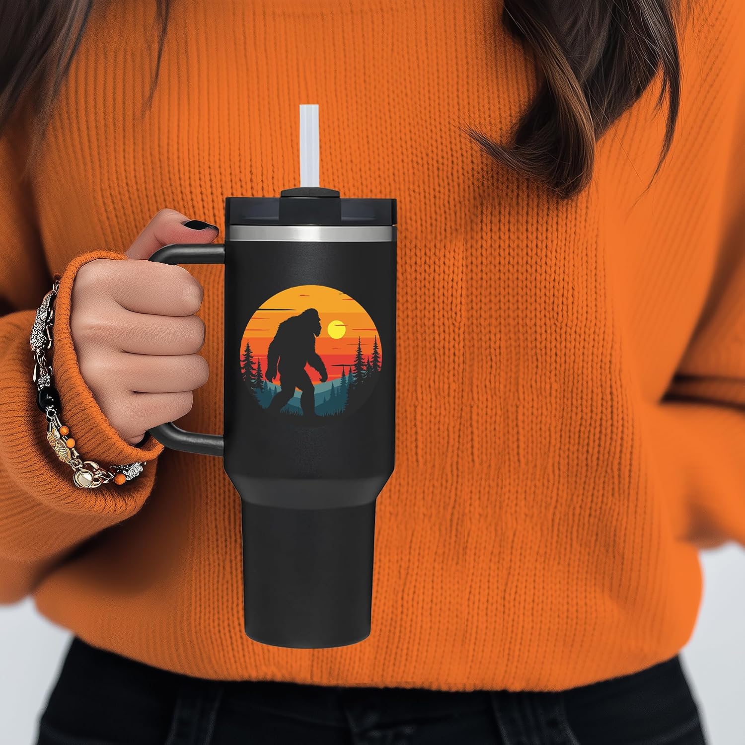 Bigfoot Gifts.40oz Bigfoot Tumbler with Handle.40oz Bigfoot Cup Tumblers Gift.Birthday Christmas Gifts for Bigfoots Lover Women.