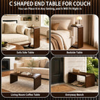 C Shaped End Table, Wooden Sofa Side Table, for Living Room, Bedroom, Office, for Laptop, Coffee, One-Piece Design Saves Space, Walnut