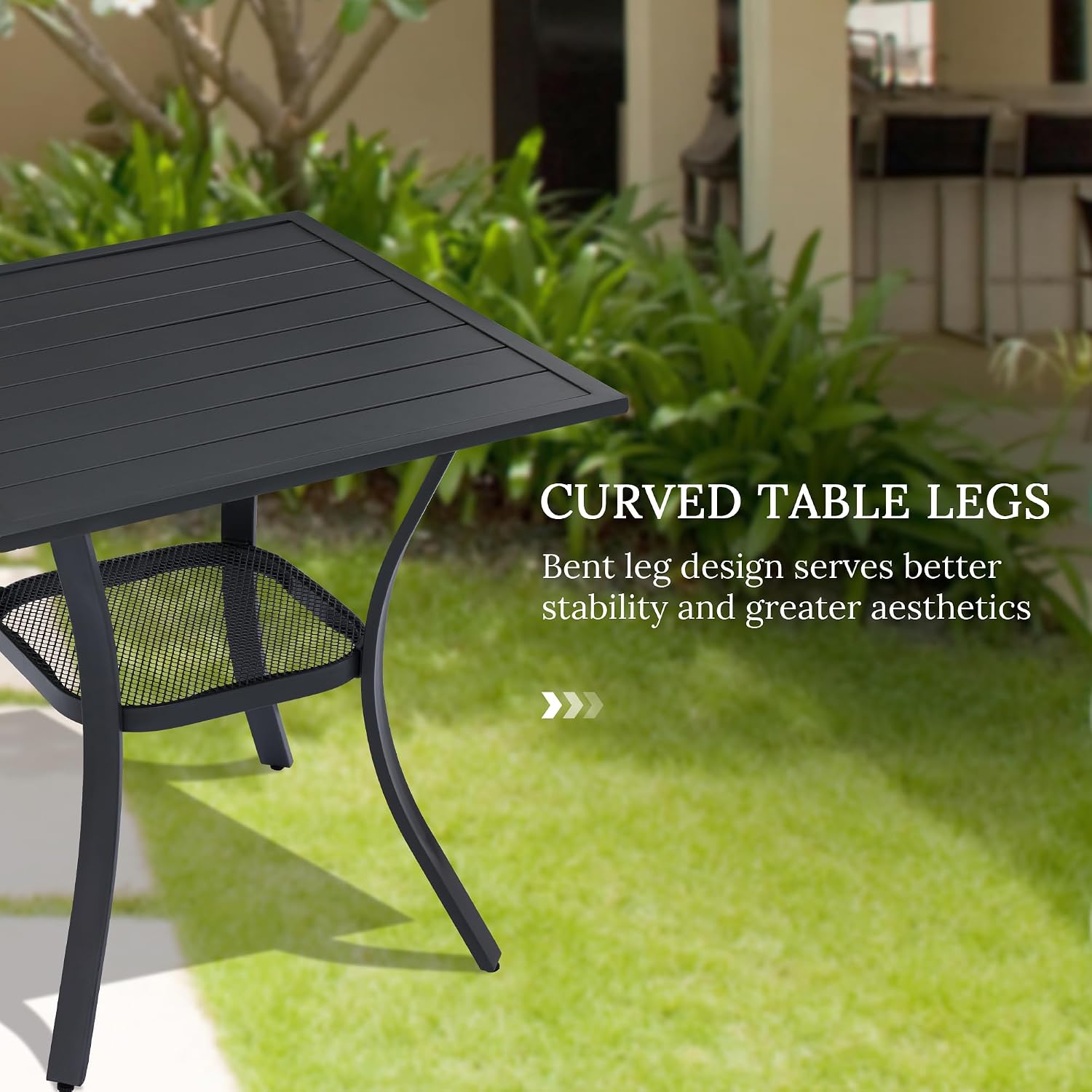 VICLLAX Small Square Outdoor Patio Table, All Weather Metal Outdoor Dining Table for Lawn Garden, 27.5"x 27.5" Patio Table for Outside, Black