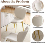 Montary Dining Chairs Set of 2, Modern Gold Steel Legs Dining Chair - Stylish Beige PU Leather Chairs Featuring Unique Texture Jacquard Backrest, for Dining Room, Kitchen, or Living Room