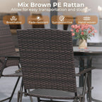 Tangkula Outdoor Folding Chairs Set of 2, Patio PE Wicker Dining Chairs with Armrests and Metal Frame, Portable Lawn Chairs for Garden, Porch, Balcony and Camping, Fully Assembled (1, Mix Brown)