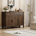 ONBRILL 48 Inch Buffet Cabinet with Storage, Farmhouse Sideboard Buffet w/2 Drawers and 3 Doors, Wood Coffee Bar Cabinet with Adjustable Shelves, Sideboard Storage for Kitchen, Living Room, Walnut