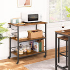 HOOBRO Kitchen Island with Storage, Industrial Kitchen Counter with Hooks and Side Enclosures, 3 Tier Kitchen Cart with Large Workstation, Saving Space, Easy Assembly, Rustic Brown and Black BF03ZD01