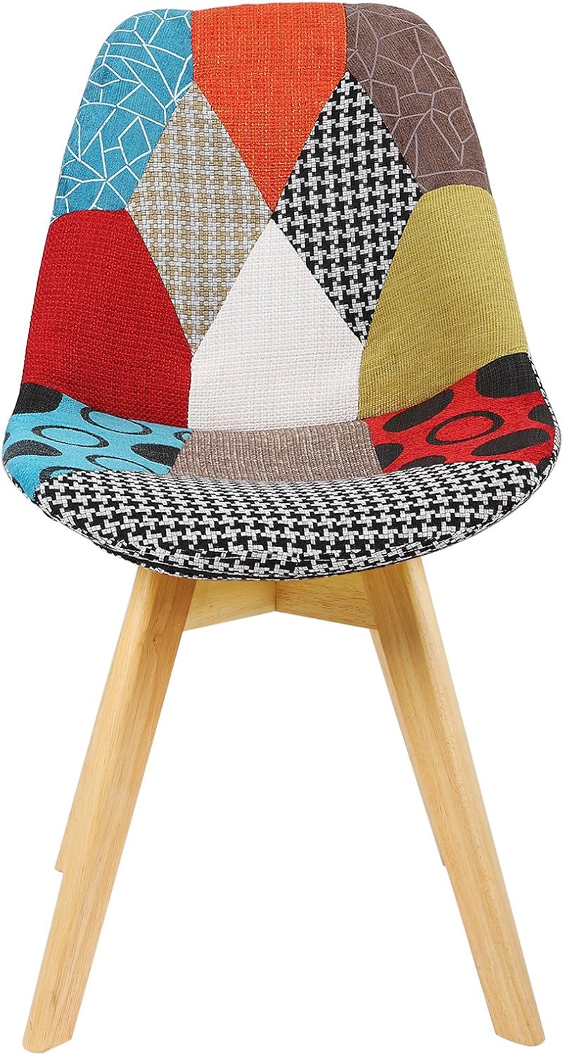 WOLTU BH29mf-4 Set of 4 Multi-Coloured Linen and Wood Dining Chairs Kitchen Chairs