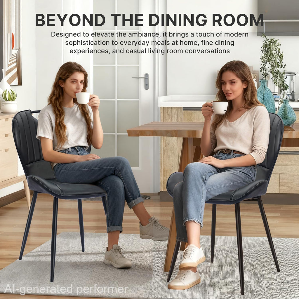 Dining Chairs Set of 4, Modern Faux Leather Kitchen & Dining Room Chairs with Metal Legs, Ergonomic Back Support for Home, Restaurant, Cafe, Black