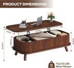 knoworld Fluted Lift Top Coffee Table with Storage, 47" Oval Coffee Table with 3-Partition Hidden Compartment, Mid Century Modern Wood Center Table for Living Room, Work & Dining from Sofa, Walnut