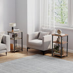OLIXIS 3 Tier End Table for Small Space, Side Sofa Tables Storage Shelf, Nightstand with Adjustable Feet for Living Room, Bedroom, Office, Set of 1, Oak Grey