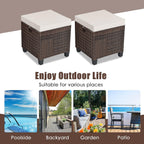 ORALNER Set of 2 Outdoor Ottoman, 16" Wicker Footstools, All-Weather Rattan Cube Foot Stool w/Removable Cushions, Square Footrest Extra Seating for Patio, Porch, Deck, Easy Assembly (Light Brown)