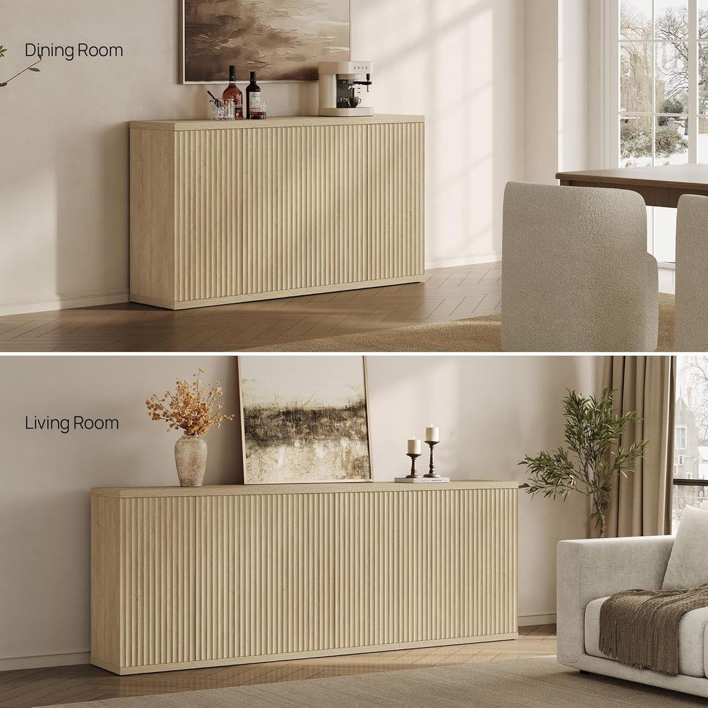 SICOTAS Buffet Cabinet with Storage Accent Sideboard Modern Credenza with Doors & Shelves Fluted Media Console Mid Century Coffee Bar Table for Living Room Kitchen Dining Room Hallway