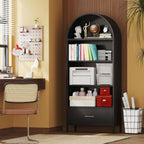VEXPOR 73" Tall Arched Bookcase with Drawer, Metal Arched Cabinet with 2 Adjustable Shelves, Open Display Shelf for Home Office & Living Room, Heavy Duty Steel Storage Organizer