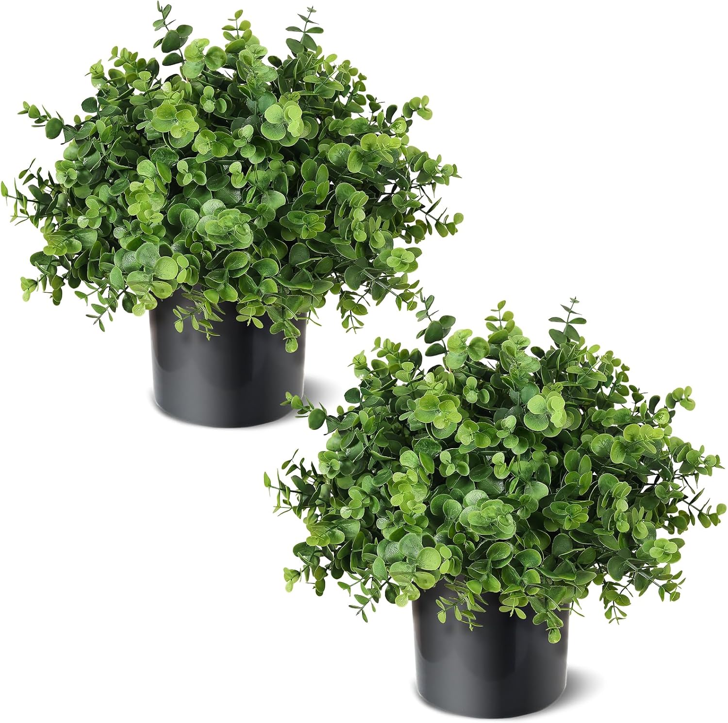 Set of 2 Artificial Eucalyptus Topiary Ball Trees for Front Porch Decor - 17" Faux Eucalyptus in Pot,Realistic Fake Eucalyptus Leaves Potted Plant for Farmhouse Home Front Door Outdoor Decor (Green)