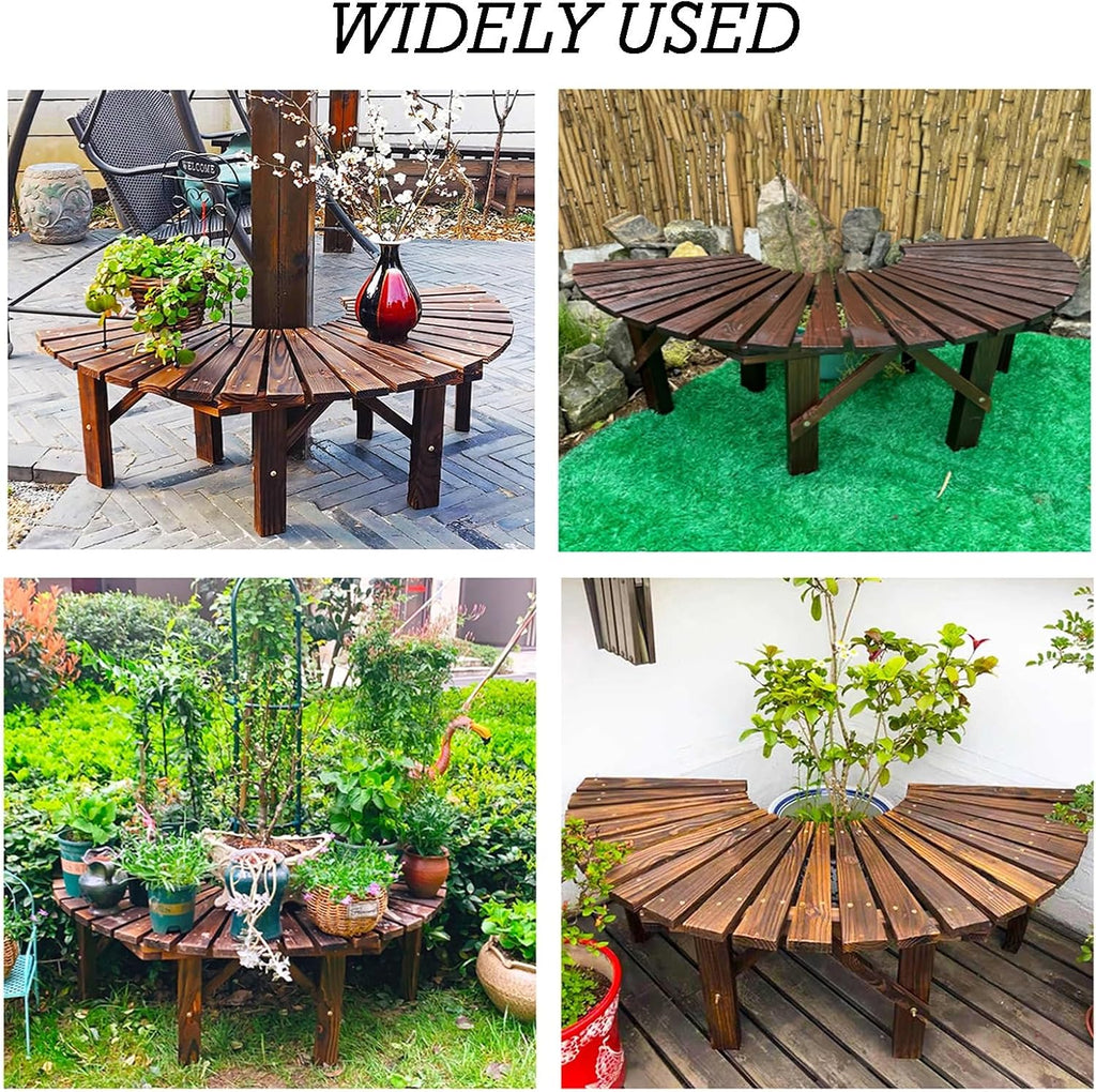 Outdoor Benches Wrap Around Tree Seat Semi-Circular Patio Seating with Solid Wood Frame,for Garden,Park,Courtyard