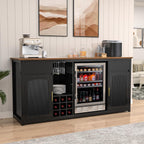 GDLF Extra Long Bar Cabinet with Fridge Space, Modern Wine Liquor Cabinet with Storage and Power Outlet, Buffet Sideboard with Fluted Doors for Home, 78.7 Inch, Black