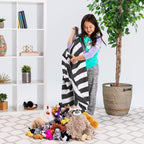 Posh Stuffable Kids Stuffed Animal Storage Bean Bag Chair Cover - Childrens Toy Organizer, Large 38" - Canvas Stripes Gray and White