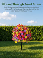 Set of 2 Artificial Topiary Ball Flowers for Outdoors Planters, 22'' Spring Decoration with Spike, UV Resistant Faux Summer Plants, Fake Bushes Decor Porch & Patio (Colorful Violet)