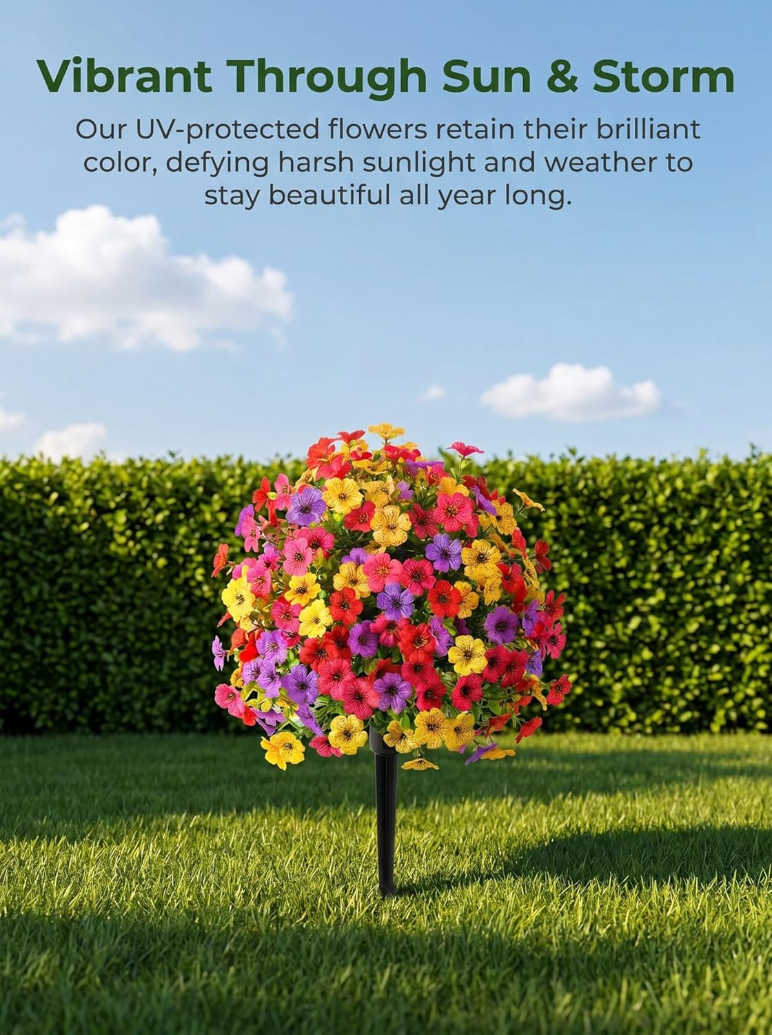 Set of 2 Artificial Topiary Ball Flowers for Outdoors Planters, 22'' Spring Decoration with Spike, UV Resistant Faux Summer Plants, Fake Bushes Decor Porch & Patio (Colorful Violet)